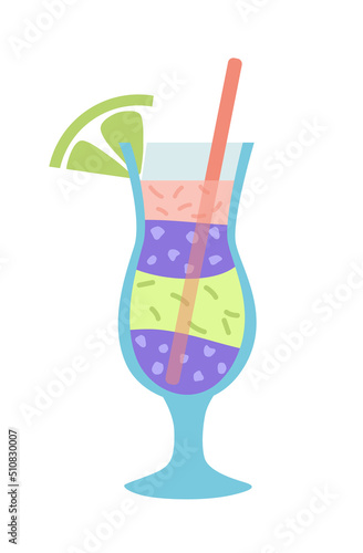 Cocktail. Bright beach mixed drink with lime. Flat, cartoon, vector