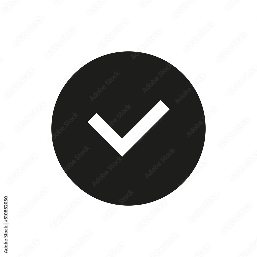 Black round check mark solid icon. Correct glyph vector symbol. Black round check mark solid icon. Correct glyph vector symbol.