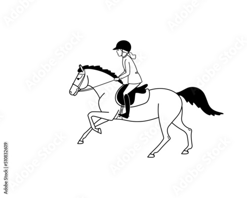 Cute young rider rides a sports pony