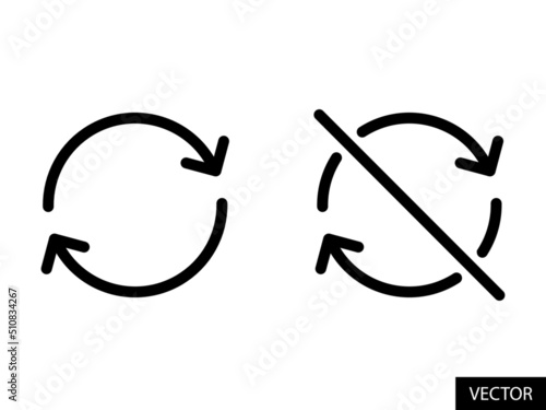 Sync, Synchronize on and No Sync, Synchronize off vector icons in line style design for website design, app, UI, isolated on white background. Editable stroke. Vector illustration.