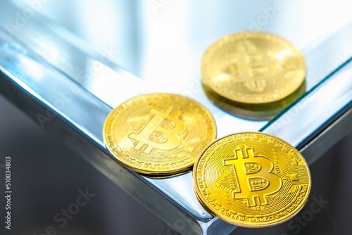 Digital crypto money blockchain symbol. bit coin market photo