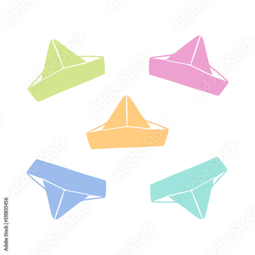 Set, collection of cute pastel colorls paper hats. Vector illustration.
 photo