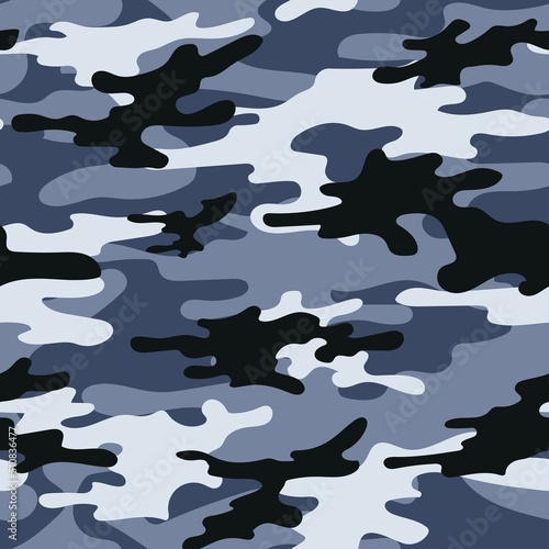 blue modern army vector camouflage print, seamless pattern for clothing headband or print.
