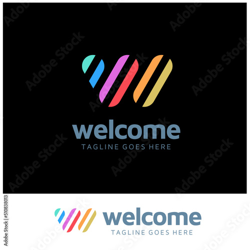 Initial Letter W with Classic Vibrant Retro Vintage Disco Color logo design