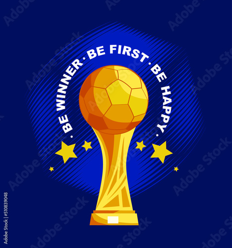 Vector football cup trophy. Gold cup with graven football ball. Creative soccer, champions cup concepts. Modern flat design graphics for web sites, web banners, printed materials. Vector illustration