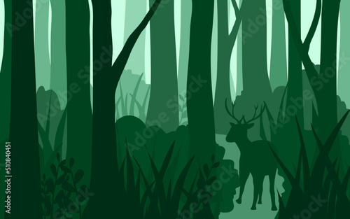 forest with deer nature background silhouette illustration © Aurigae