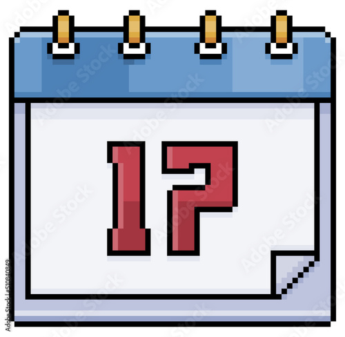 Pixel art calendar with date 17. Day 17. Holiday day 17 vector icon for 8bit game on white background

