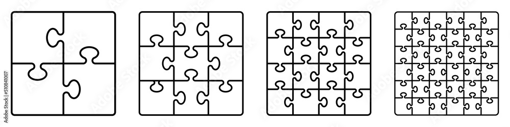 Puzzles grid - blank template. Puzzle pieces vector set. Puzzle jigsaw on white background. Puzzles grid - blank template. Puzzle pieces vector set. Puzzle jigsaw on white background.