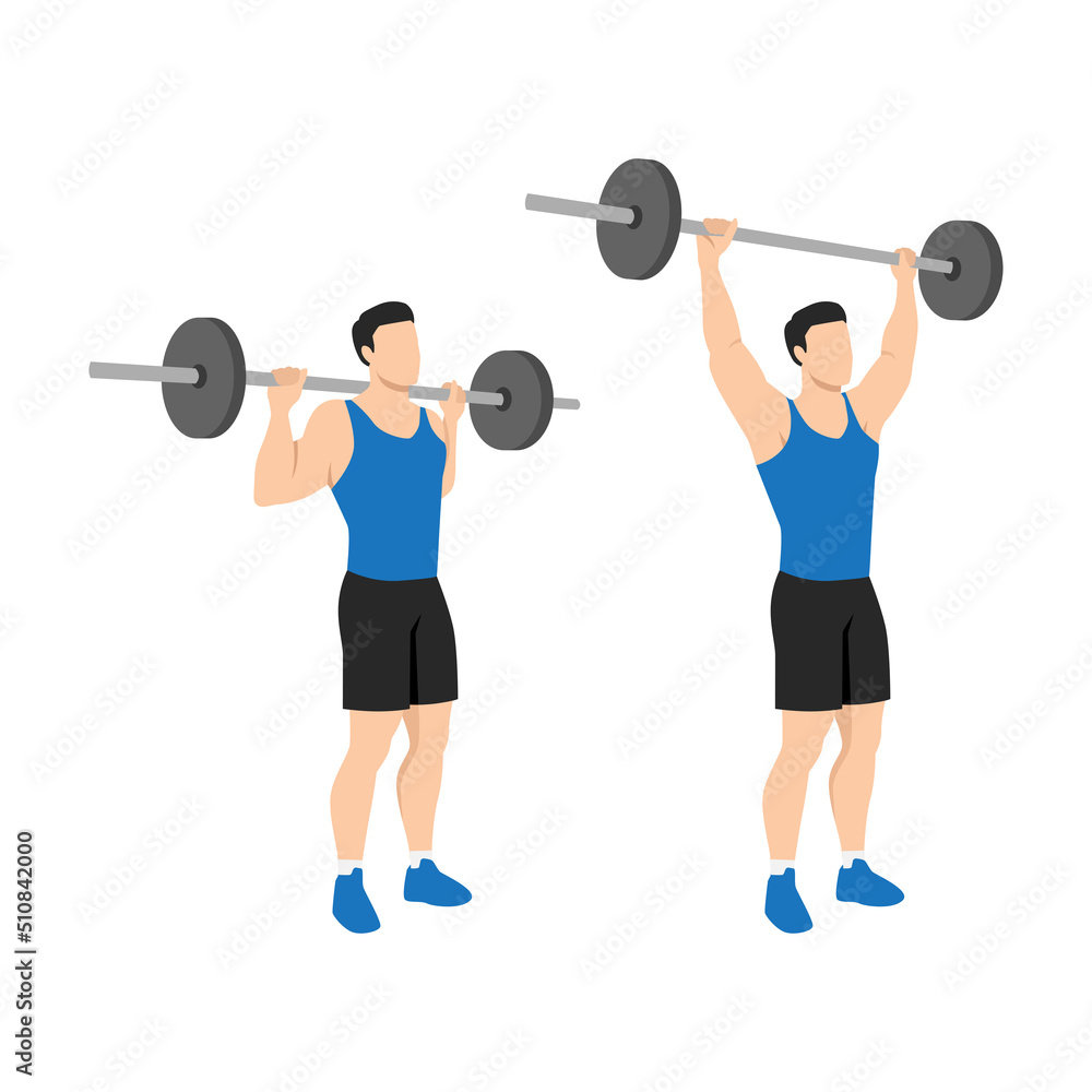 Man doing Standing behind the neck barbell shoulder press exercise. Flat  vector illustration isolated on white background Stock-Vektorgrafik | Adobe  Stock