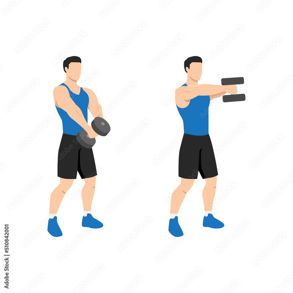 Man doing Two handed dumbbell front raise exercise. Flat vector ...