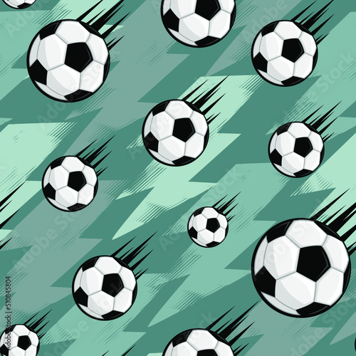 eamless pattern with soccer ball, urban geometric elements and power motion trails. Grunge neon texture background. Football sport. 