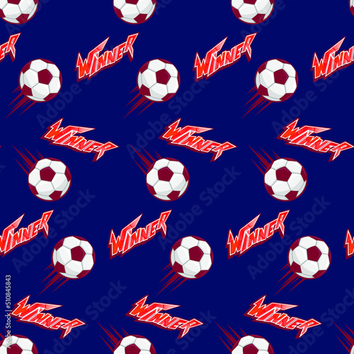 Seamless pattern with soccer ball, winner. Football sport. 