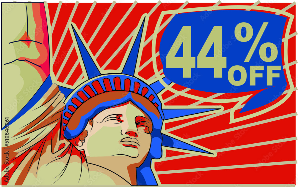 Naklejka premium 44 % percent promotion red blue discount statue of liberty 4th july holiday independence day