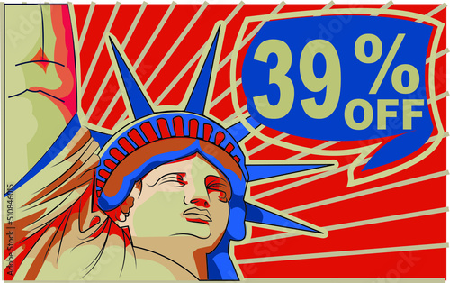 39 % percent promotion red blue discount statue of liberty 4th july holiday independence day 