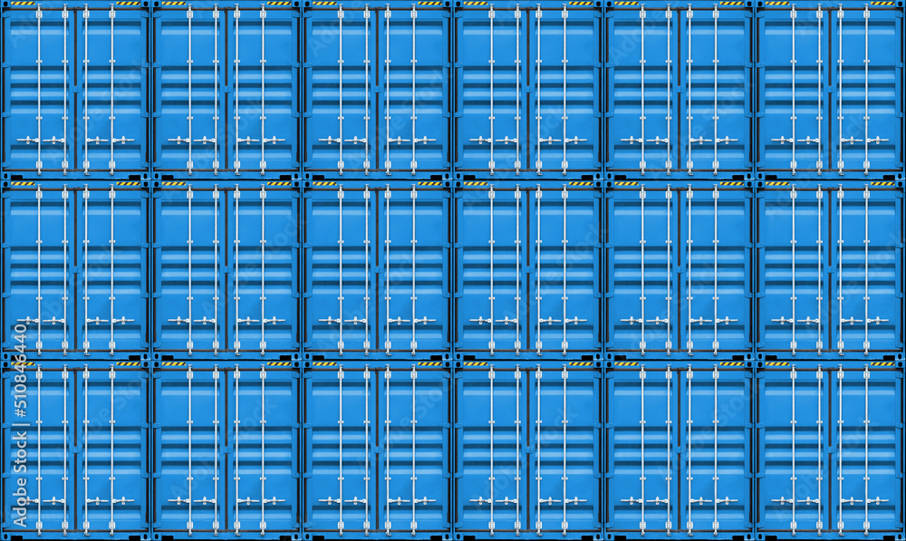 Stack of blue containers box cargo in port shipping yard, Containers