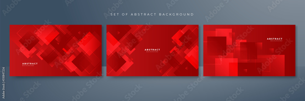 Vector red banner geometric shapes abstract, science, futuristic, energy technology concept. Digital image of light rays, stripes lines with light, speed and motion blur over dark tech background