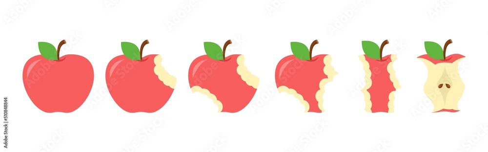 Fototapeta premium Bitten apple vector set. Simple and cartoony apple illustration. 