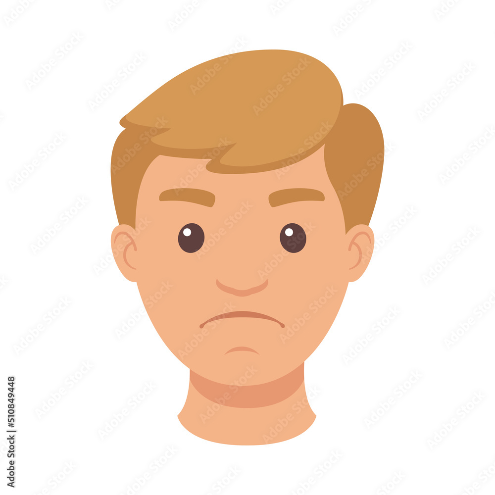 Handsome Man Character with Sad Face Demonstrating Emotion Vector Illustration