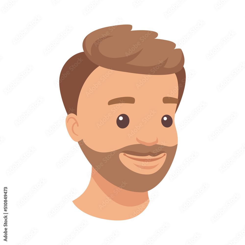 Handsome Bearded Man Character Smiling Face Demonstrating Emotion Vector Illustration Handsome Bearded Man Character Smiling Face Demonstrating Emotion Vector Illustration