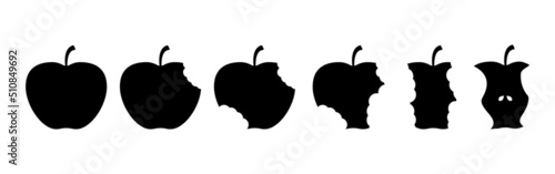 Bitten apple black silhouette vector set. Simple and minimalistic apple illustration. 