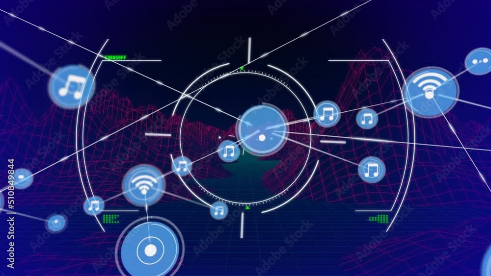 Animation of network of connections over scope scanning Animation of network of connections over scope scanning