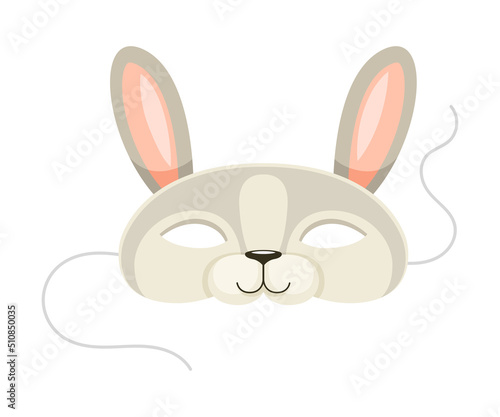 Carnival Hare Mask with Strings as Head Accessory for Festive Party Celebration Vector Illustration