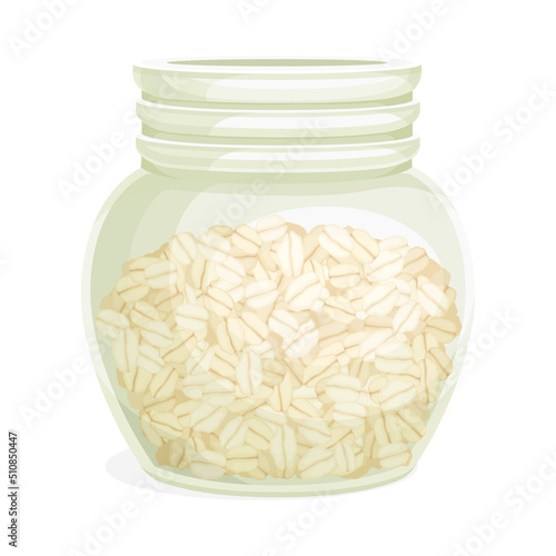 Glass Jar with Oatmeal as Whole-grain Food with Flattened Rolled Oats Vector Illustration