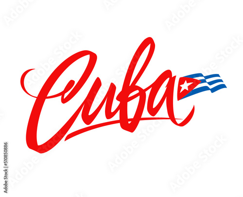 Cuba lettering design for t-shirt, mug, poster. Vector hand drawn inscription. Viva Cuba Libre. Apparel Print.	