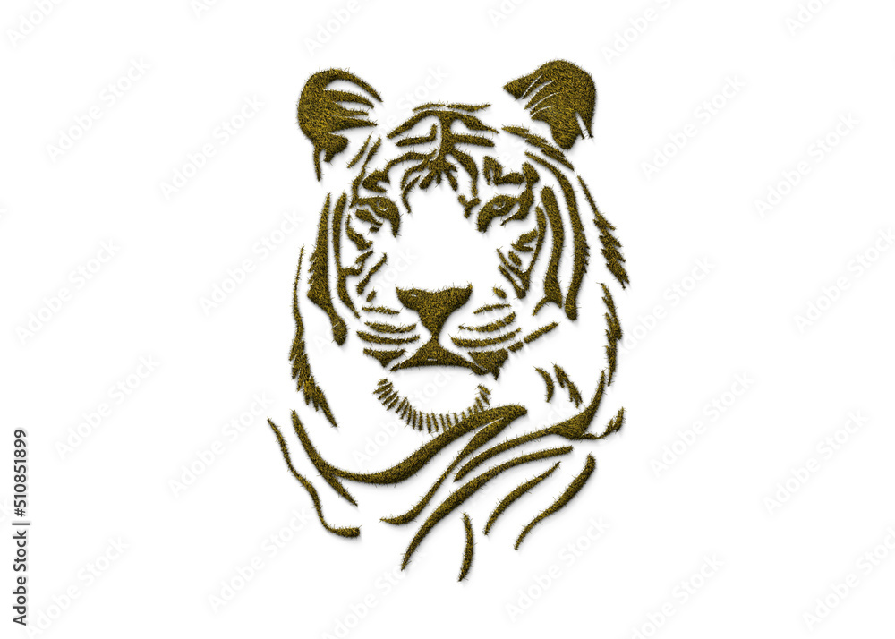 International Tiger Day 29th July. Save Tiger, Save Nature. 3D Tiger shape isolated on green grass. Earth Day, Nature Day International Tiger Day 29th July. Save Tiger, Save Nature. 3D Tiger shape isolated on green grass. Earth Day, Nature Day