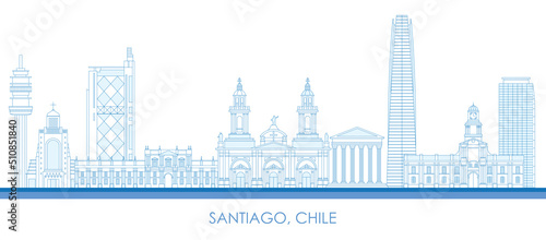 Outline Skyline panorama of city of Santiago, Chile - vector illustration
