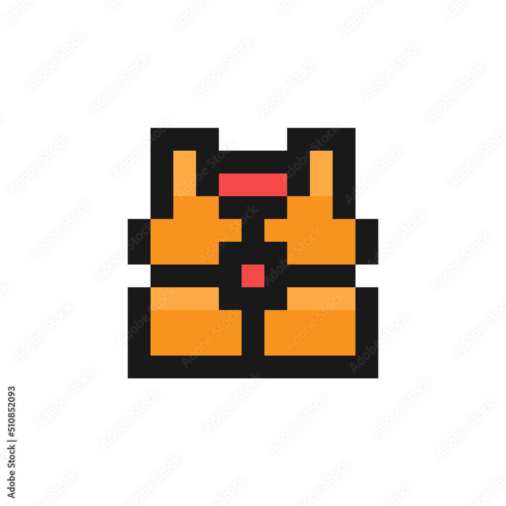 Life vest icon in pixel art design isolated on white background, life jacket vector sign symbol Life vest icon in pixel art design isolated on white background, life jacket vector sign symbol