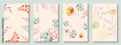Modern tropical background. tropical leaves and flowers frame isolated illustration. Exotic patterns with tropical leaves. Floral realistic pattern, summer arrangements with tropical leaf