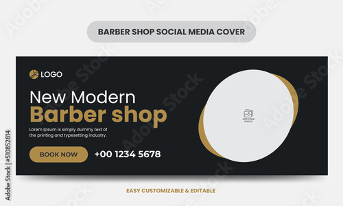 Modern barber shop social media cover photo template. beauty salon web banner template