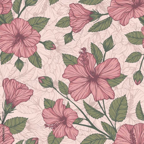 Seamless repeating pattern of hibiscus