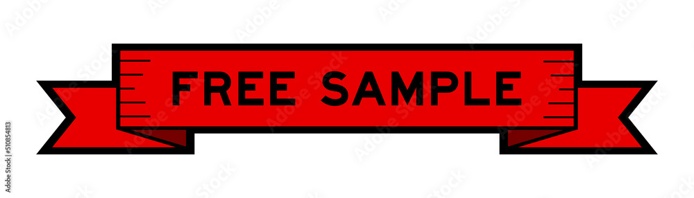 Ribbon label banner with word free sample in red color on white background Ribbon label banner with word free sample in red color on white background