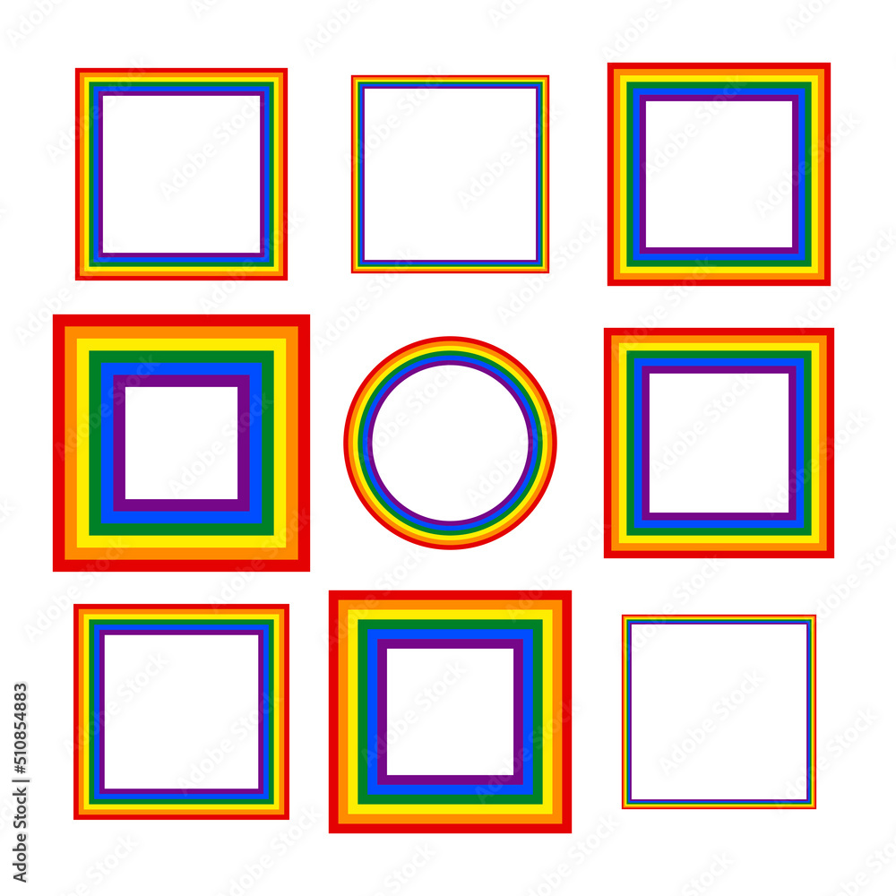 Flag LGBT icons, round and squared frames. Template border, vector illustration. Love wins. LGBT logo symbols in rainbow colors. Gay pride collection. Flag LGBT icons, round and squared frames. Template border, vector illustration. Love wins. LGBT logo symbols in rainbow colors. Gay pride collection.