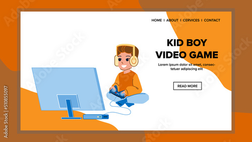 kid boy video game vector. child play, computer young console, gamer technology kid boy video game character. people flat cartoon illustration