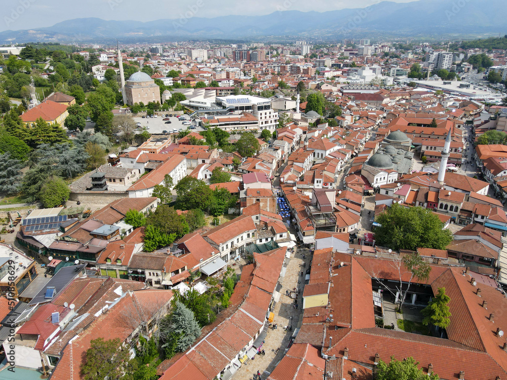 Drone view at the center of Skopje in Macedonia