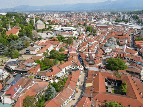 Drone view at the center of Skopje in Macedonia