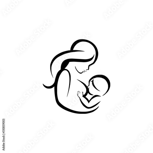 Mother and baby silhouette during breastfeeding vector
