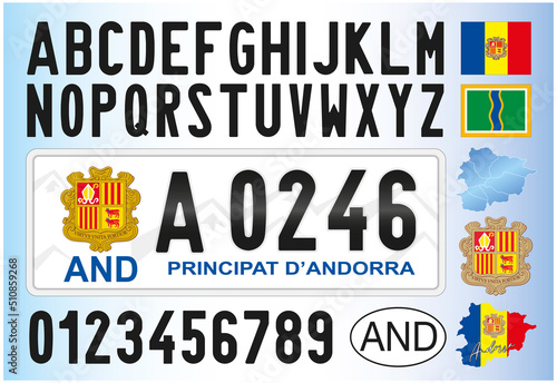 Andorra new car license plate  2011  letters  numbers and symbols  vector illustration