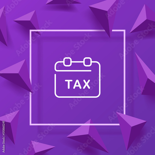 Calendar with Tax line icon. Protection, tax time, expenses, salary, bomb, bag, discount, cashback, umbrella, income. Money concept. Vector line icon for Business and Advertising