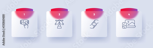 Photo set icon. Still, photography, snapshot, gallery, framework, frame, correction, change, filters. Media concept. Glassmorphism style. Vector line icon for Business and Advertising