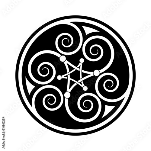 Triple celtic spiral design (variation of the Triskelion, also called Triskele) in black on white background – N° 4