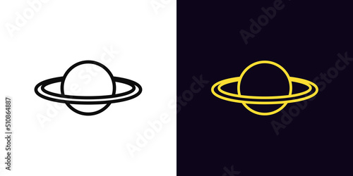 Outline Saturn planet icon, with editable stroke. Planet silhouette with ring, Saturn pictogram. Cosmos technologies