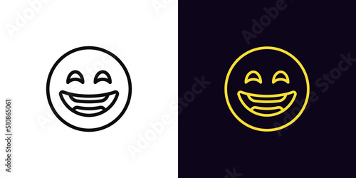 Outline laugh emoji icon, with editable stroke. Laughing emoticon sign, humor face pictogram. Funny joke