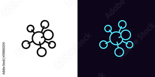 Outline molecule icon, with editable stroke. Molecular structure sign, chemical compound pictogram. Medical and biology research