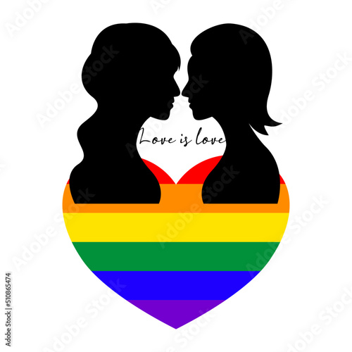 LGBT couple vector design. flat of people interracial LGBTQ community, heart rainbow