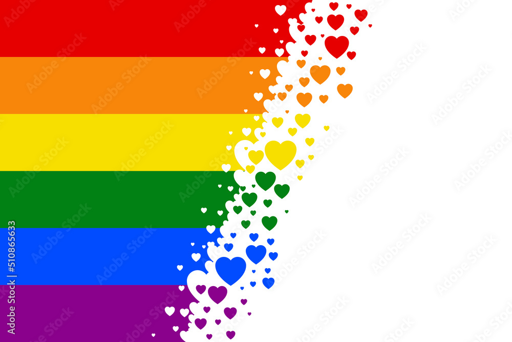 Rainbow Pride flag (Freedom flag) with heart elements - LGBT community and movement of sexual minorities. Concept illustration of a international symbol of lesbian, gay, bisexual and transgender.