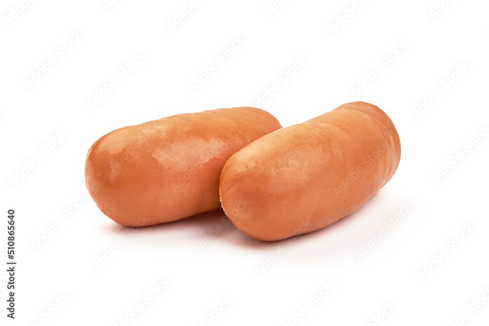 Boiled pork sausages, isolated on white background. Boiled pork sausages, isolated on white background.